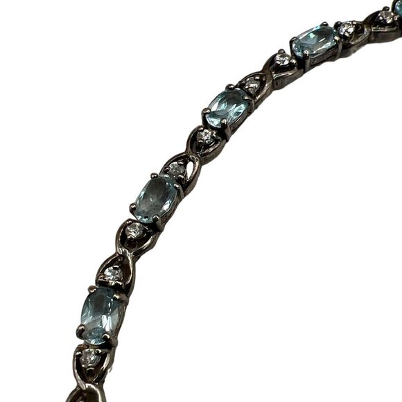 925 Sterling Silver Blue Topaz & Cubic Zirconia Bracelet.  B46 - Picture 11 of 14